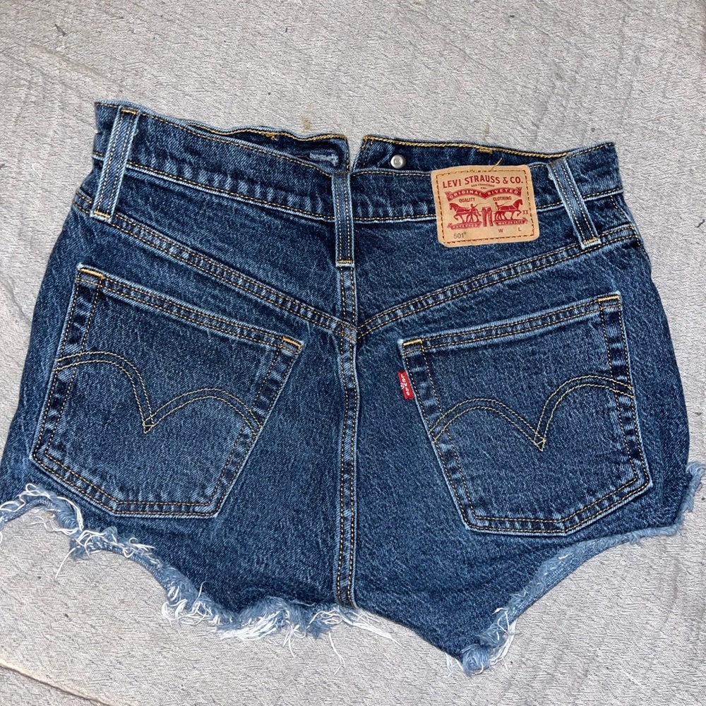 Levi dark blue high waisted jean shorts